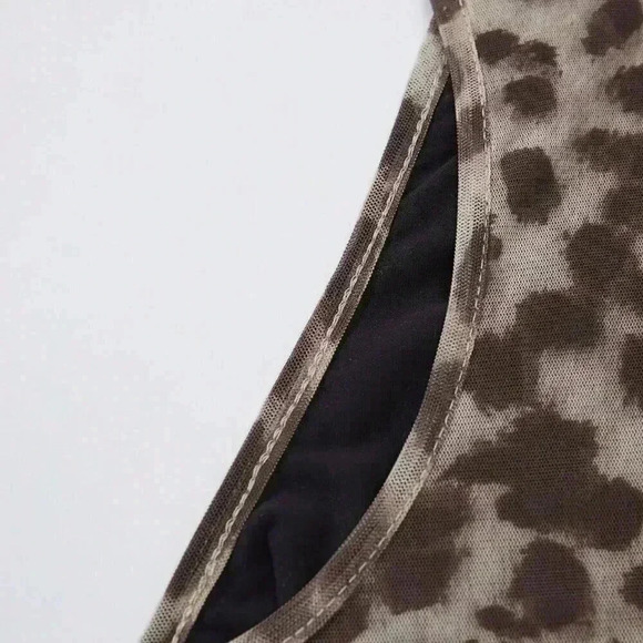 Multicolor Casual Women's Leopard Print Oblique Shoulder Bodysuit - Picture 3 of 7